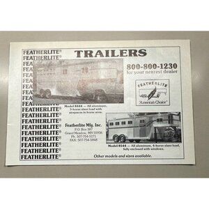 Featherlite Trailers Vintage Print Ad 1990s Horse Trailers Grand Meadow MN